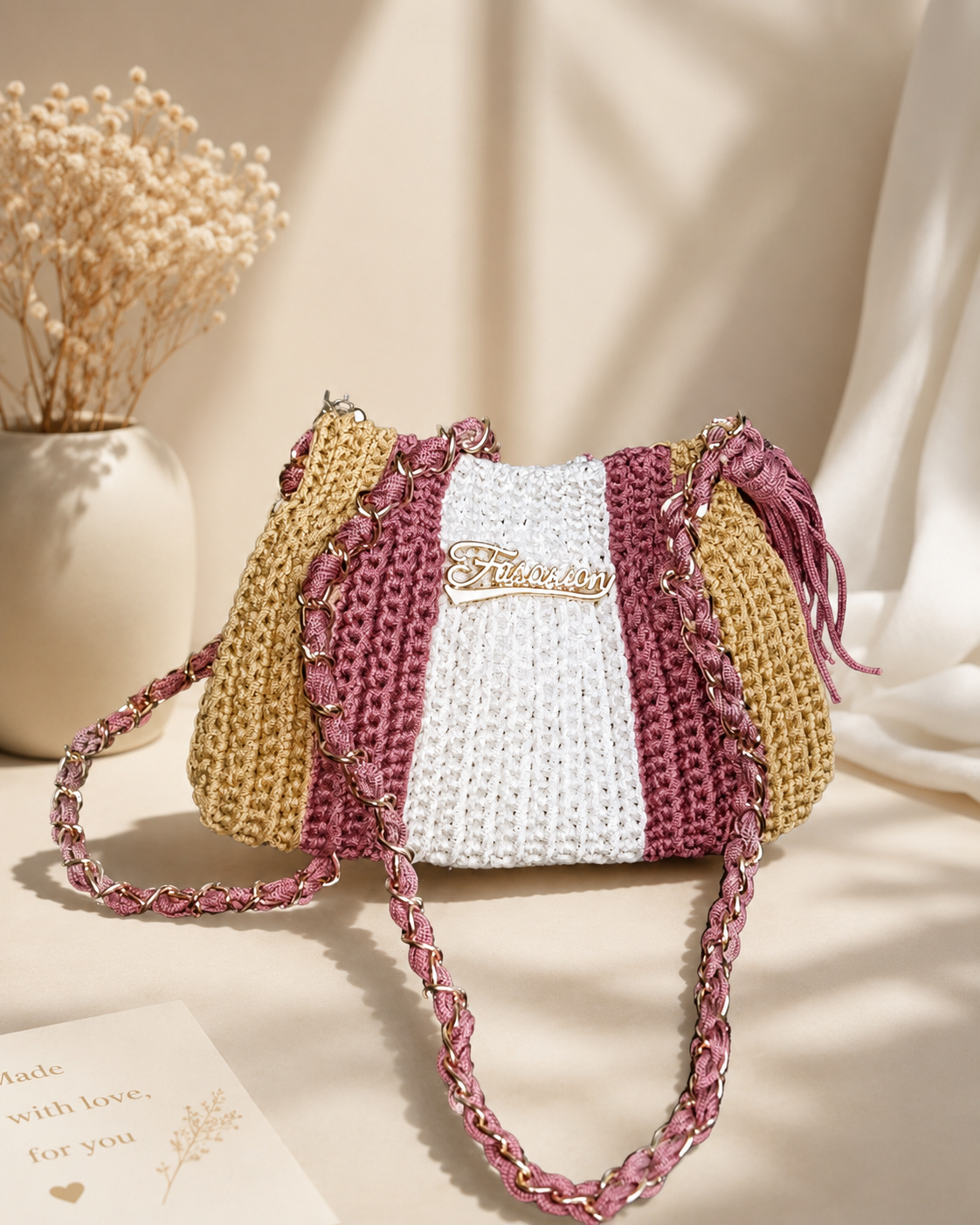 Rosé Bloom Handcrafted Crochet Shoulder Bag