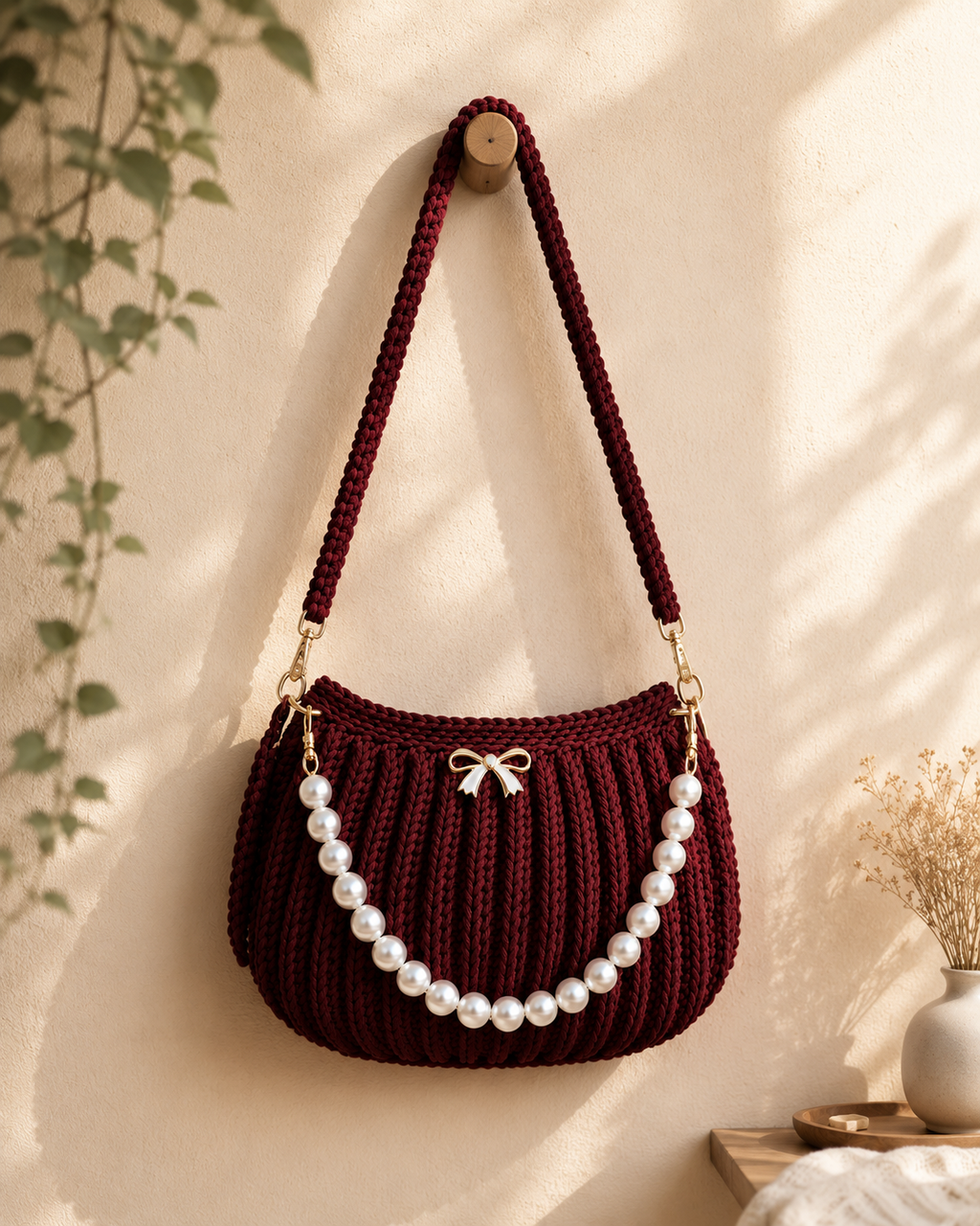 Pearl Bloom Crochet Shoulder Bag