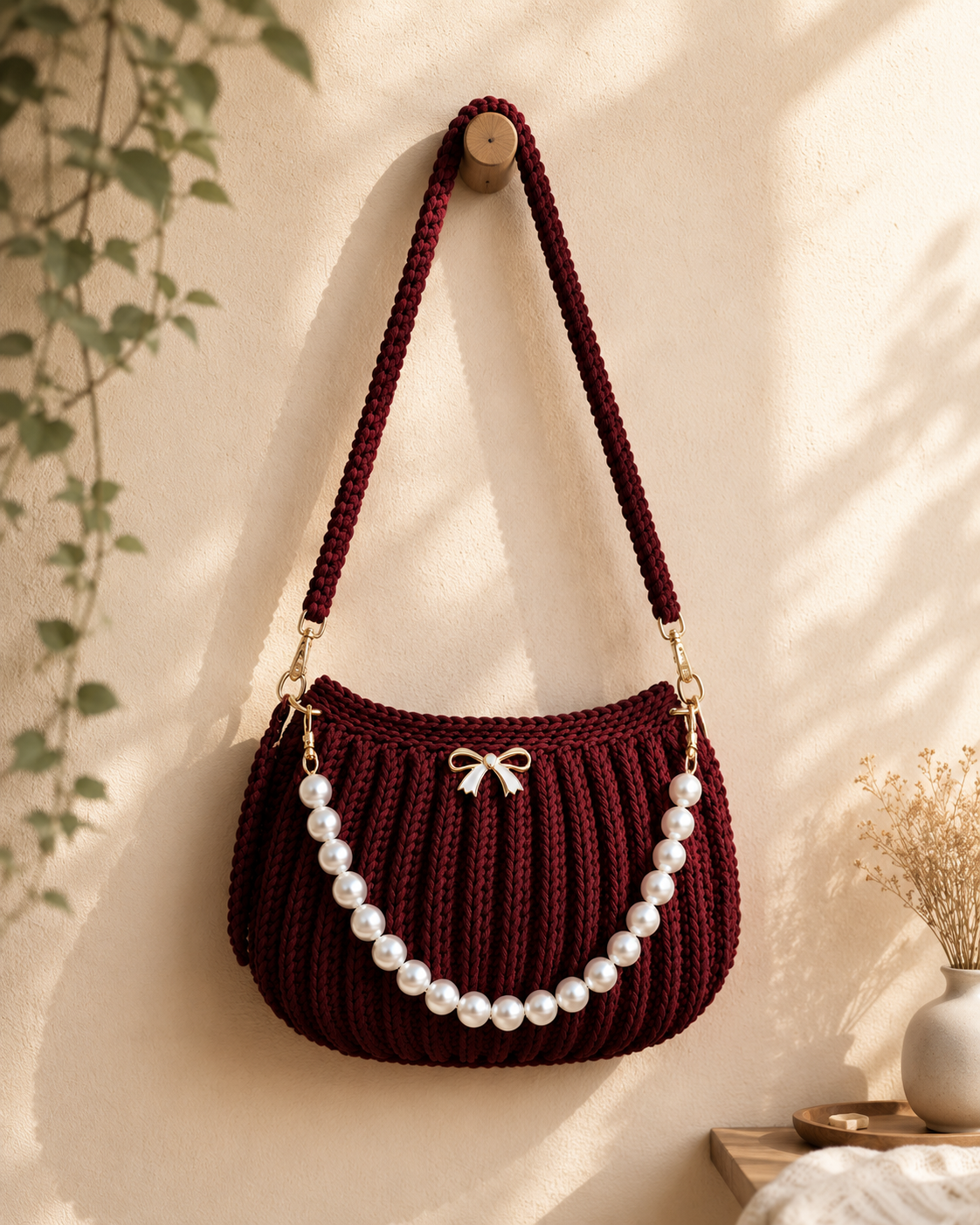 Pearl Bloom Crochet Shoulder Bag
