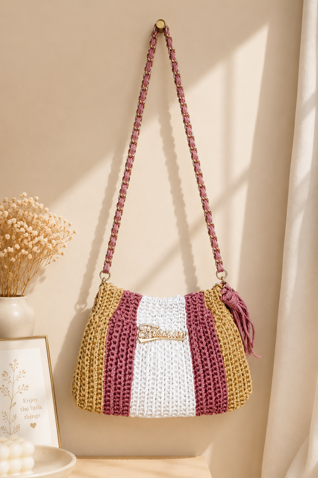 Rosé Bloom Handcrafted Crochet Shoulder Bag