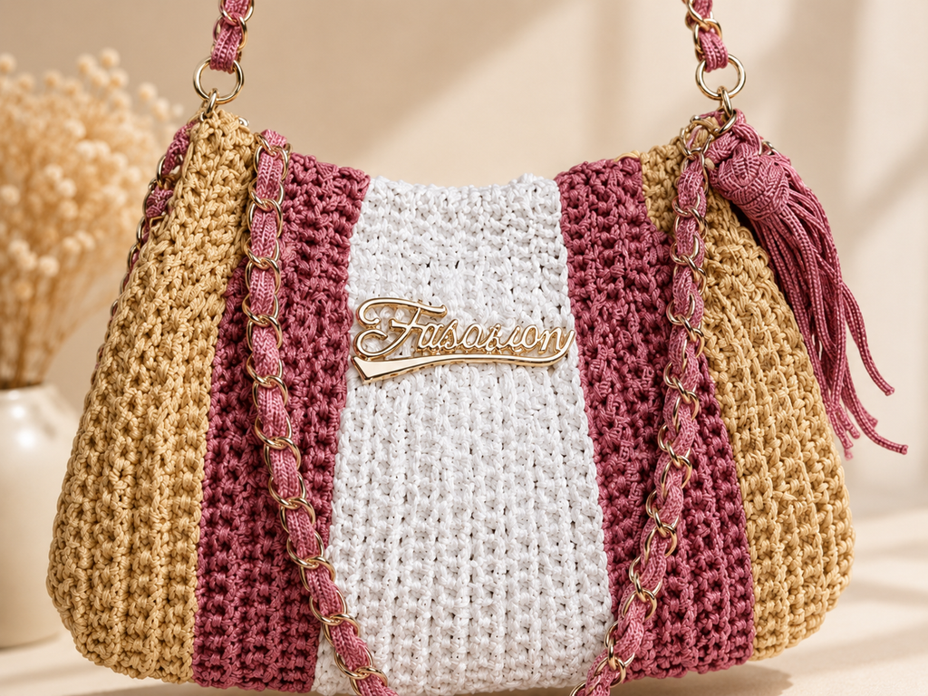 Rosé Bloom Handcrafted Crochet Shoulder Bag